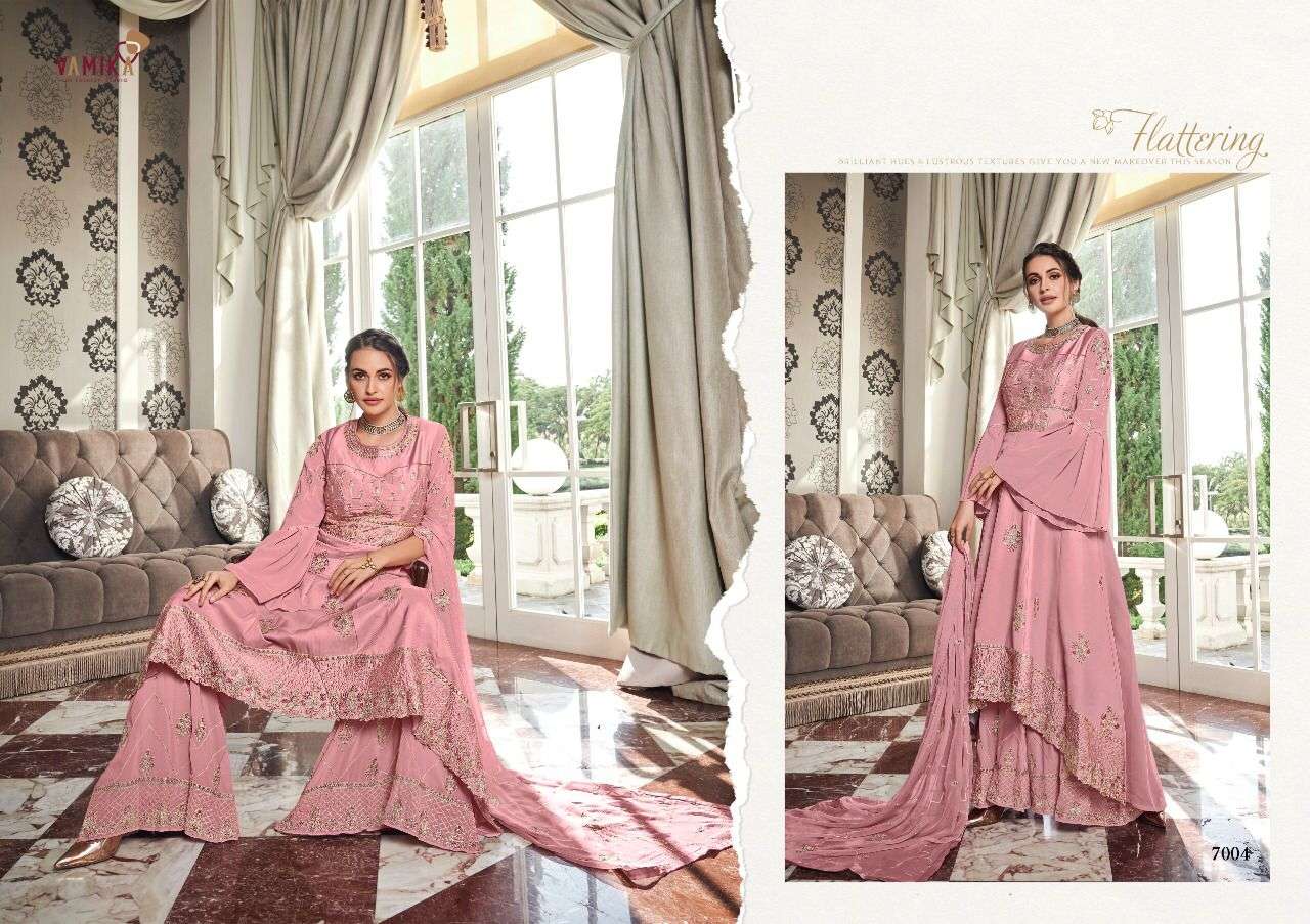 Vamika- Riyaaz - Georgette Heavy Embroidery With Handwork Kurti With Pant And Georgette Dupatta-7005-C